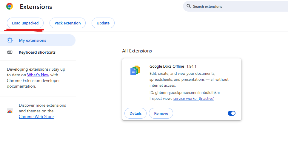 Load Unpacked Screenshot